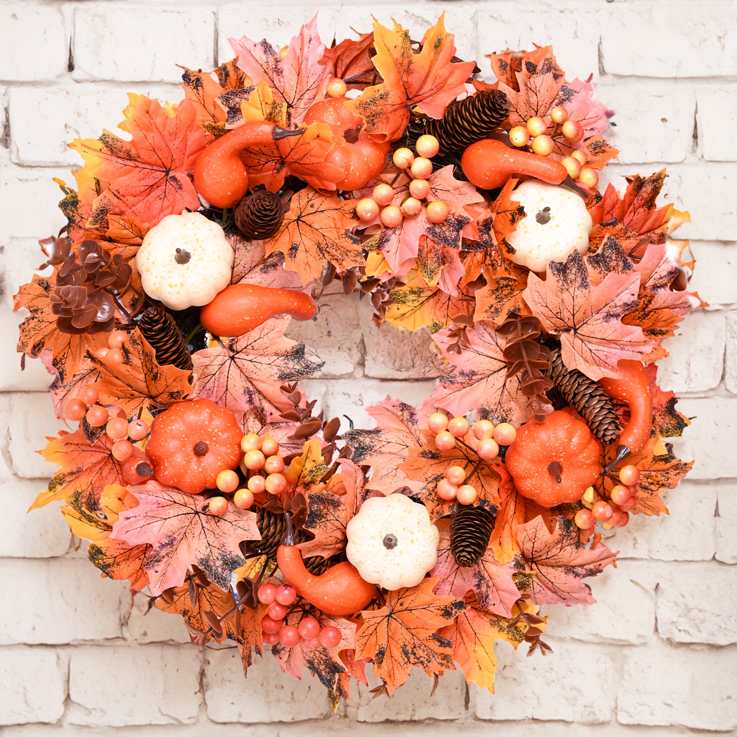 17.7 Inch Fall Wreaths for Front Door,Fall Year Round Wreath Door Wreaths  Outside, Floral and Seasonal Wreath, Artificial Decor Decorations for