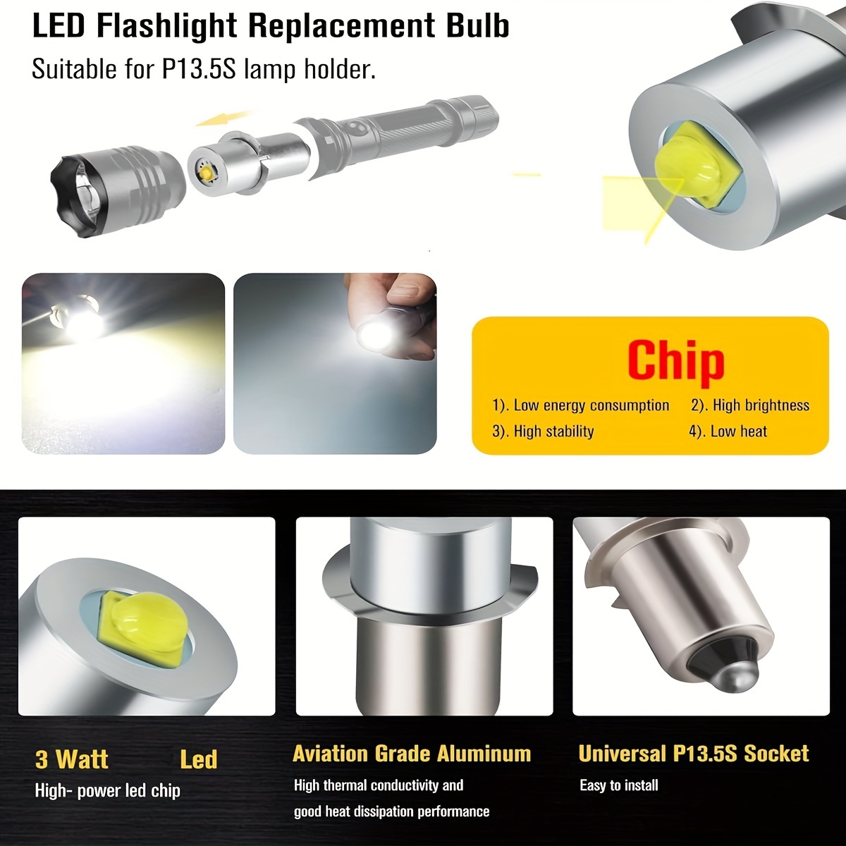 Ruiandsion E10 Upgrade Led Flashlight Bulbs 3v 4.5v 6v 12v - Temu