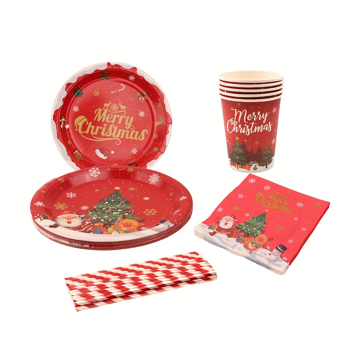 Set Of Snowflake Pattern Christmas Party Supplies, Including 10pcs 9inch &  7inch Paper Plates, Napkins, Cups, And Coasters For Fruit & Dessert Table