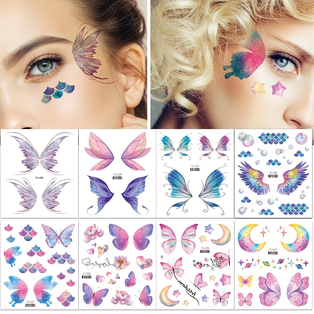 Face Stickers Makeup for Kids Gift Cute Stickers for Face Glitter Butterfly  6 Sheets Suncolor Hair 