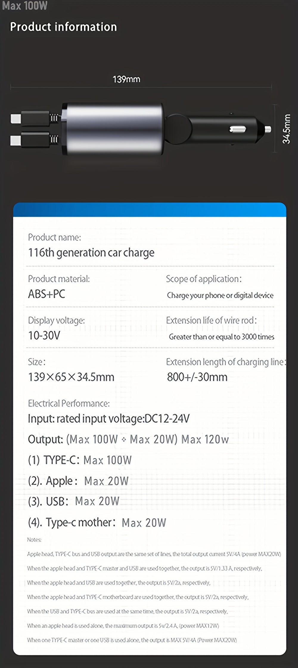 120w car charger 4 in 1 with retractable cable digital display usb type c fast charging for iphone samsung xiaomi fast charge adjustable cord cigarette lighter adapter details 8