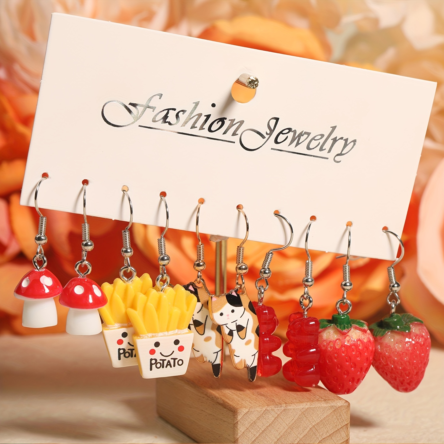 Cute Strawberry Design Dangle Earrings Simple Style Resin - Temu