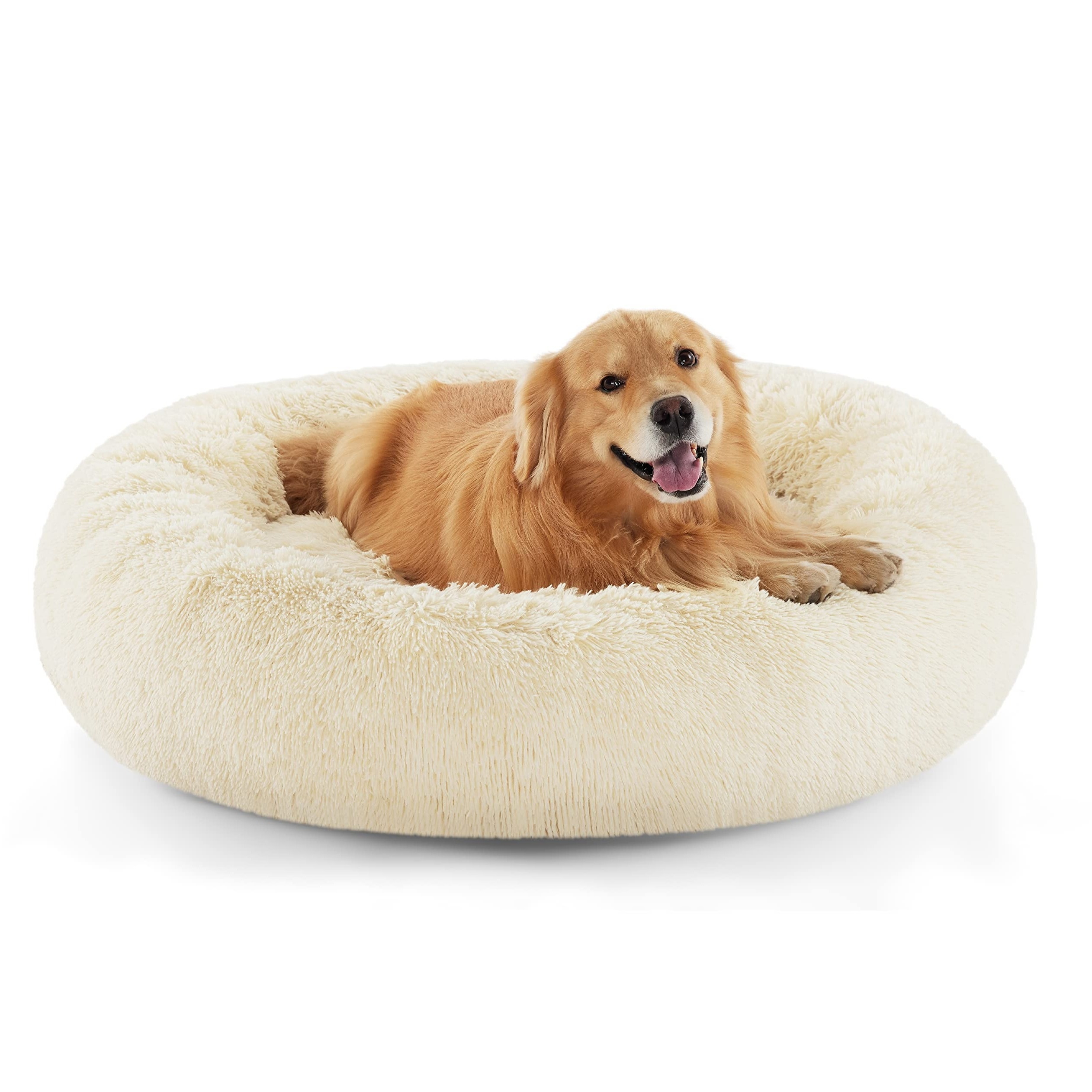 Small Calming Dogs Bed for Small Dogs Anti-Anxiety Machine Washable Fluffy  Luxury Anti-Slip Waterproof Mute Base Warming Cozy Soft Pet Puppy Round Bed