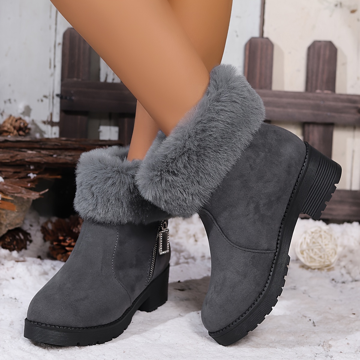 grey fur lined boots