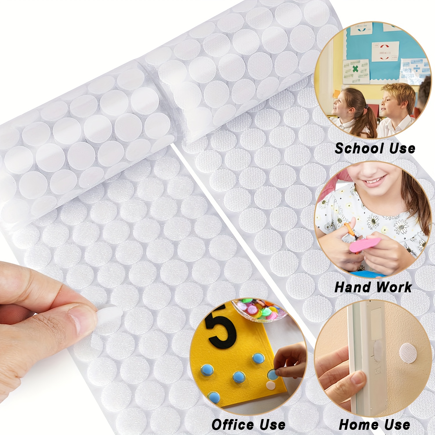 Self Adhesive Dots Strong Adhesive 1000pcs(500 Pairs) 0.59 Diameter Sticky  Back Coins Nylon Coins Hook & Loop Dots with Waterproof Sticky Glue Coins  Tapes Very Suitable for Classroom Office Home 1000 White
