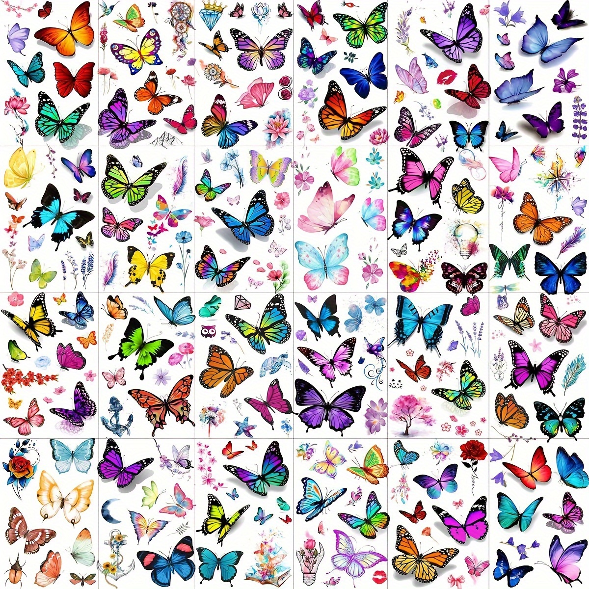 EGMBGM 6 Large Sheets Colorful Butterfly Temporary Tattoos For Women Girls  Adults Arm Back Boobs 3D Multicolor Realistic 3D Butterfly Tattoo Sticker  Decals Fake Tattoos That Look Real And Last Long