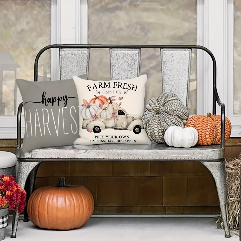 Fall Throw Pillow Covers Thanksgiving Pumpkin Farmhouse Decorative Autumn  Square Pillowcase Linen Cushion Case for Home Decor Set of 4 18x18 Inches 