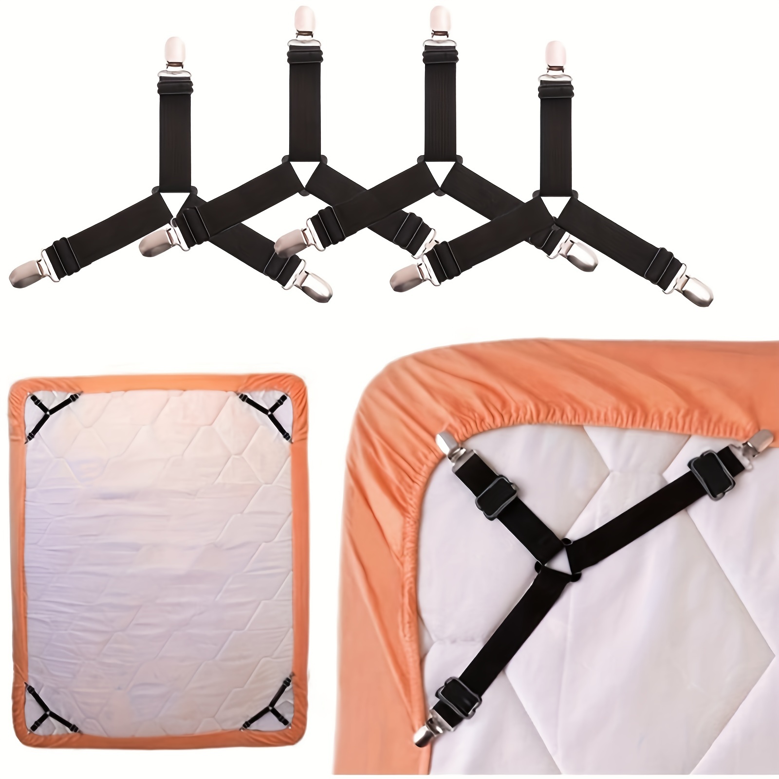 Bed Sheet Holder Straps, Fitted Bed Sheet Clips, Adjustable Elastic Corner Sheet  Suspenders Grippers, Bedding Accessories - Temu Italy