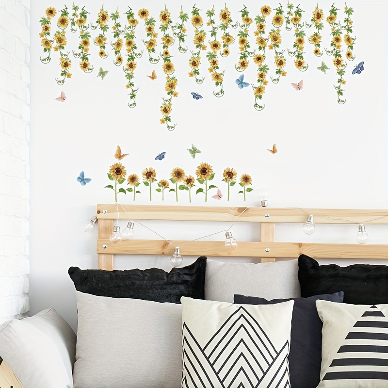 Flowers Wall Decals Sunflower Vine Butterfly Wall Stickers - Temu