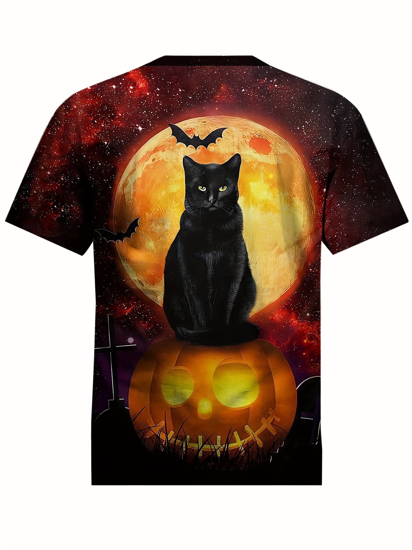 Cat Pumpkin Bat Graphic Men's Halloween Style T shirt Casual - Temu
