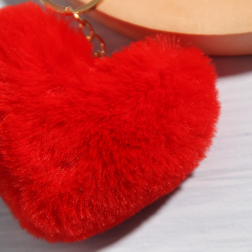 Pom Poms Keychains Fluffy Heart Shape Pompoms Keyring Faux Rabbit Fur Key  Chain for Car Bag Charm Rainbow