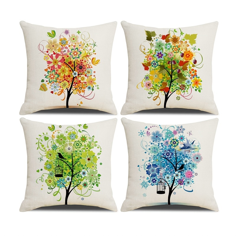 4 piezas de fundas de almohada decorativas con diseño de árbol colorido de  18x18 pulgadas, fundas
