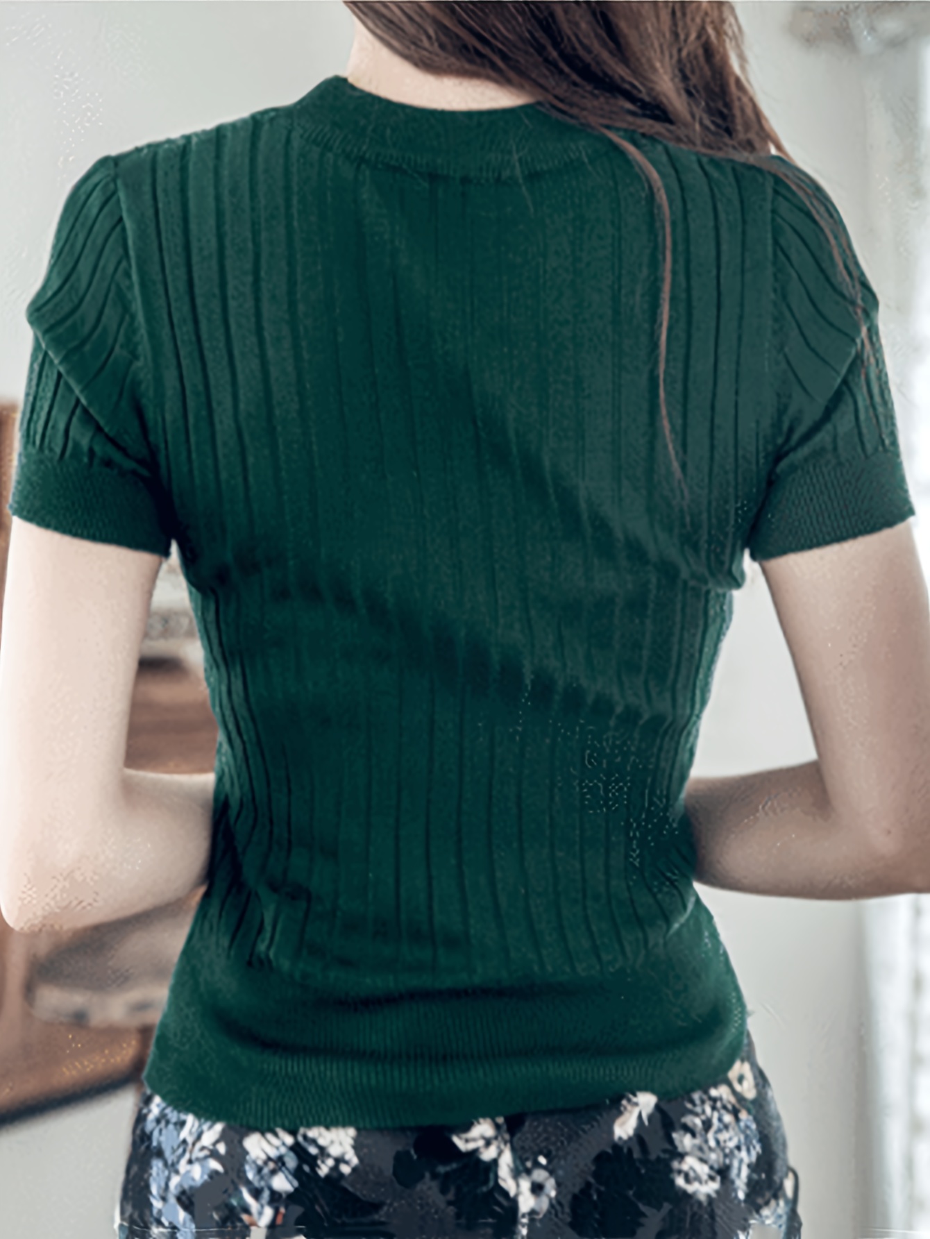 Women's Ribbed T-Shirt - High Elasticity Ice Sliky Fiber Fabric, Slim Fit Round Neck Short Sleeve Top, Solid Color All-Season Layering Essential for Casual & Formal Wear, Versatile Clothing, Quality Stitching