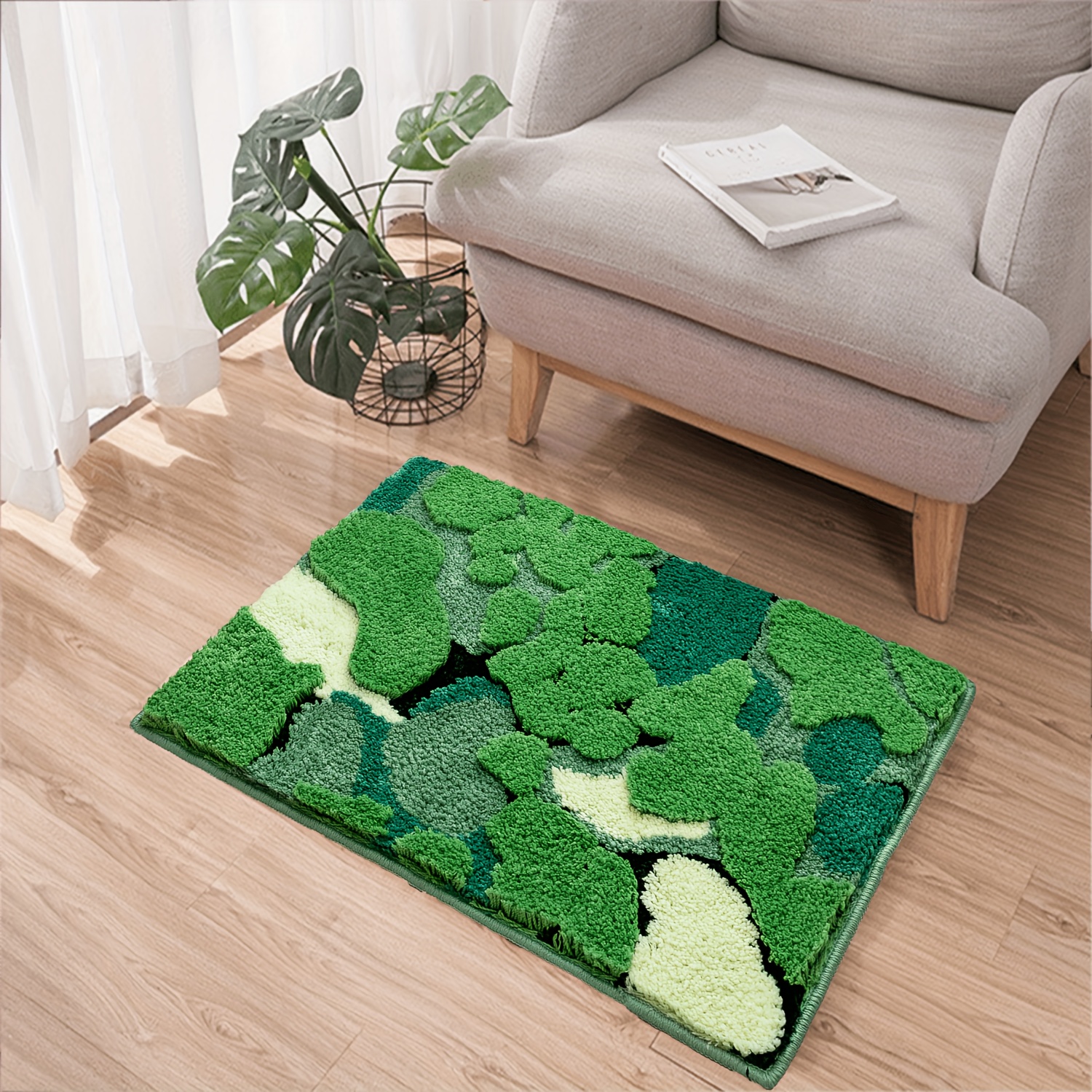 Green Leaf Bath Mats Absorbent Bathroom Rug Carpet Non-slip Floor