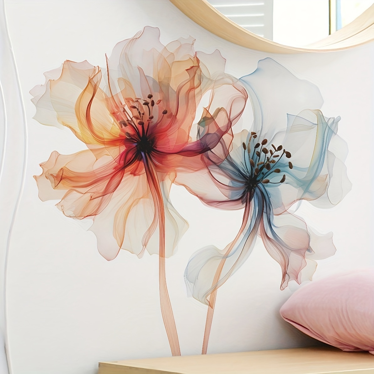 

2pcs Creative Watercolor Wall Stickers, Flowers, Removable Waterproof Vinyl Stickers, Stickers For Office School Classroom Study Background Wall Decor, Home Decor, 9.8*23.6in*2pcs