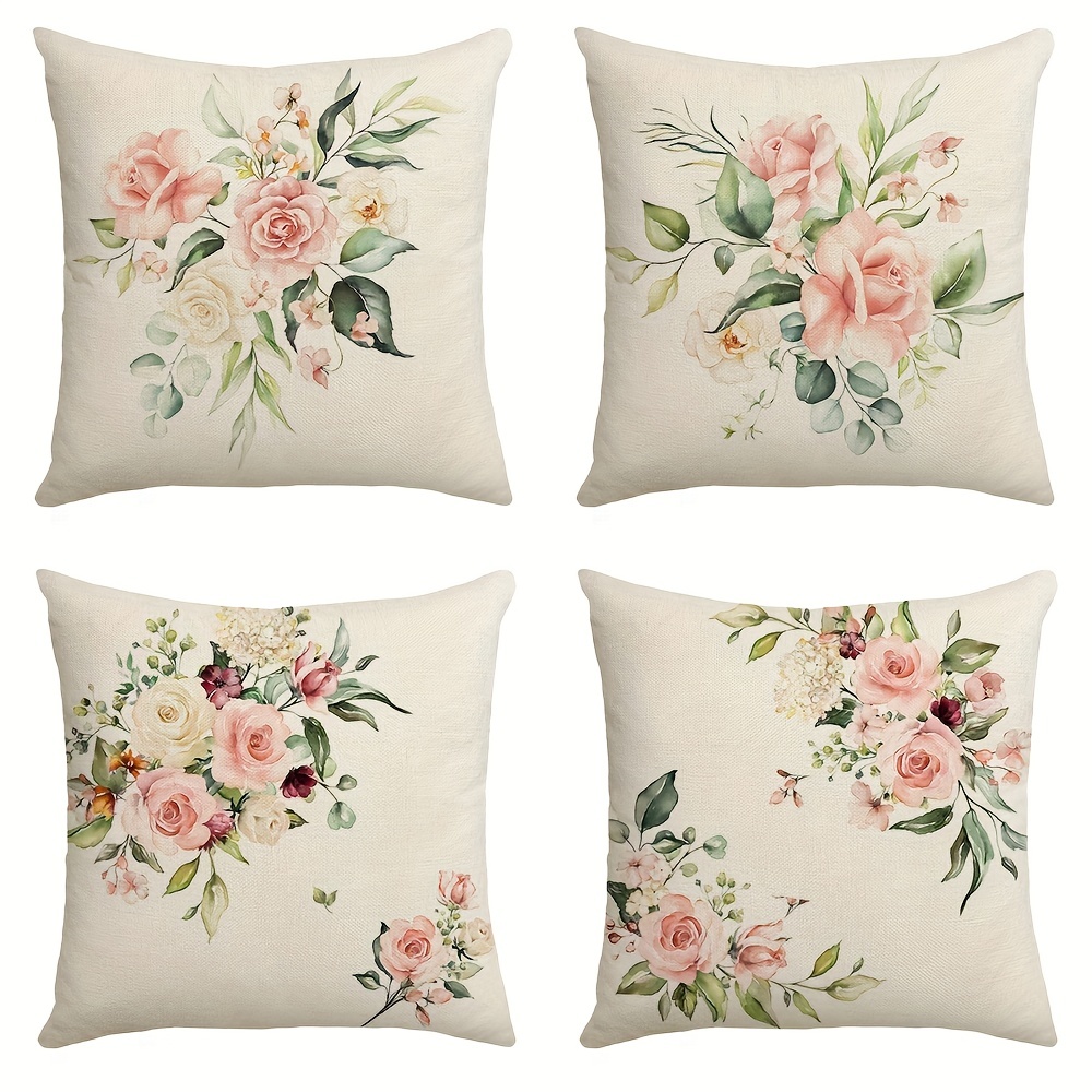 Floral Square Linen Cushion Cover, Flower Pillow Cover, Home Decor ...