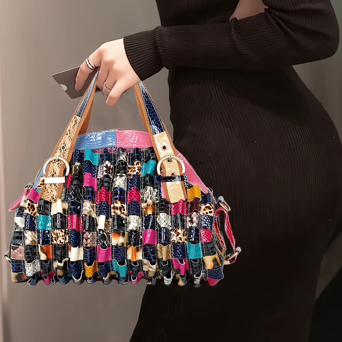 retro western style braided design handbag for women ethnic niche bag details 0