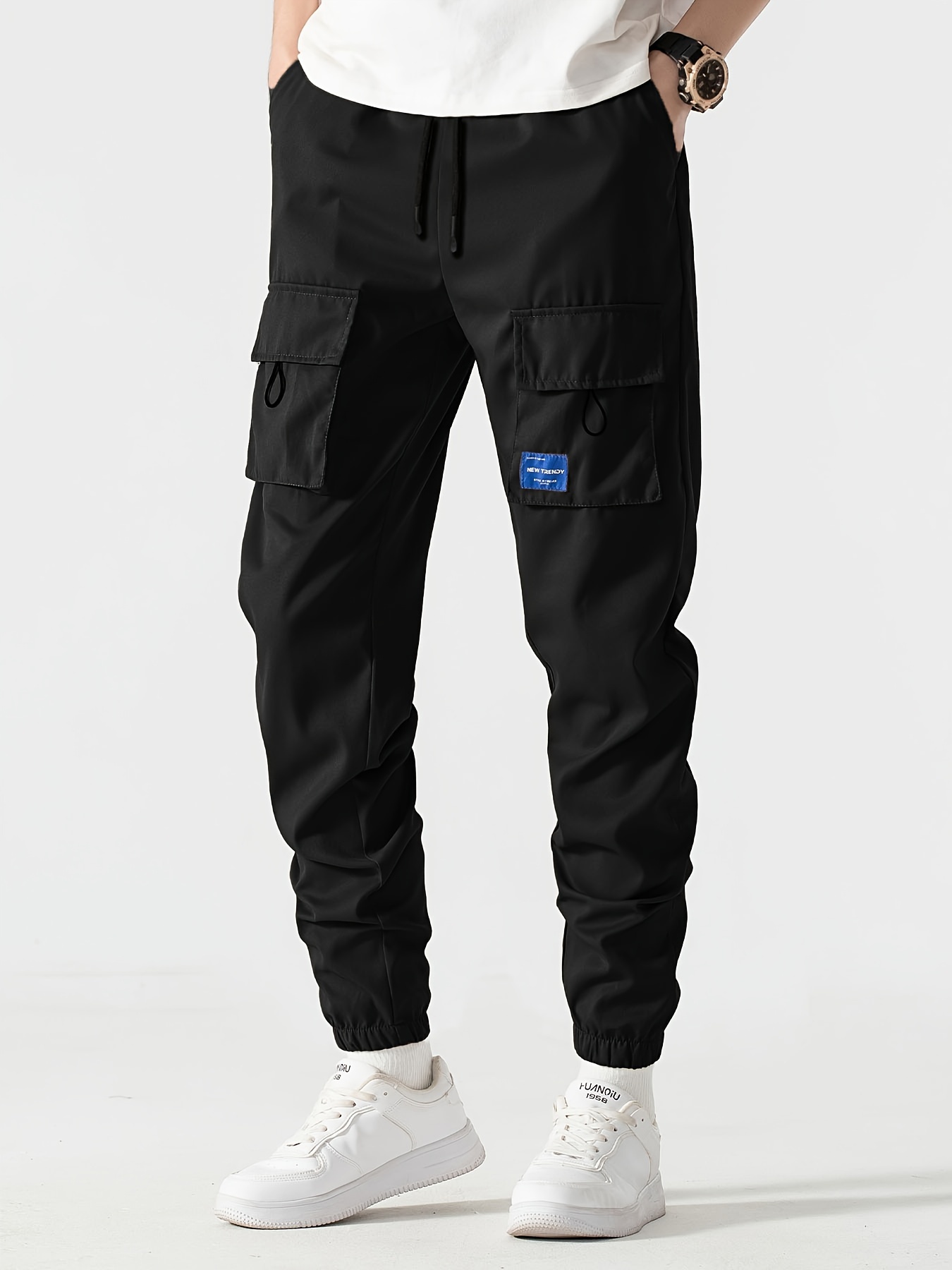 Trendy Baggy Cargo Pants Men's Black Multi Flap Pocket - Temu