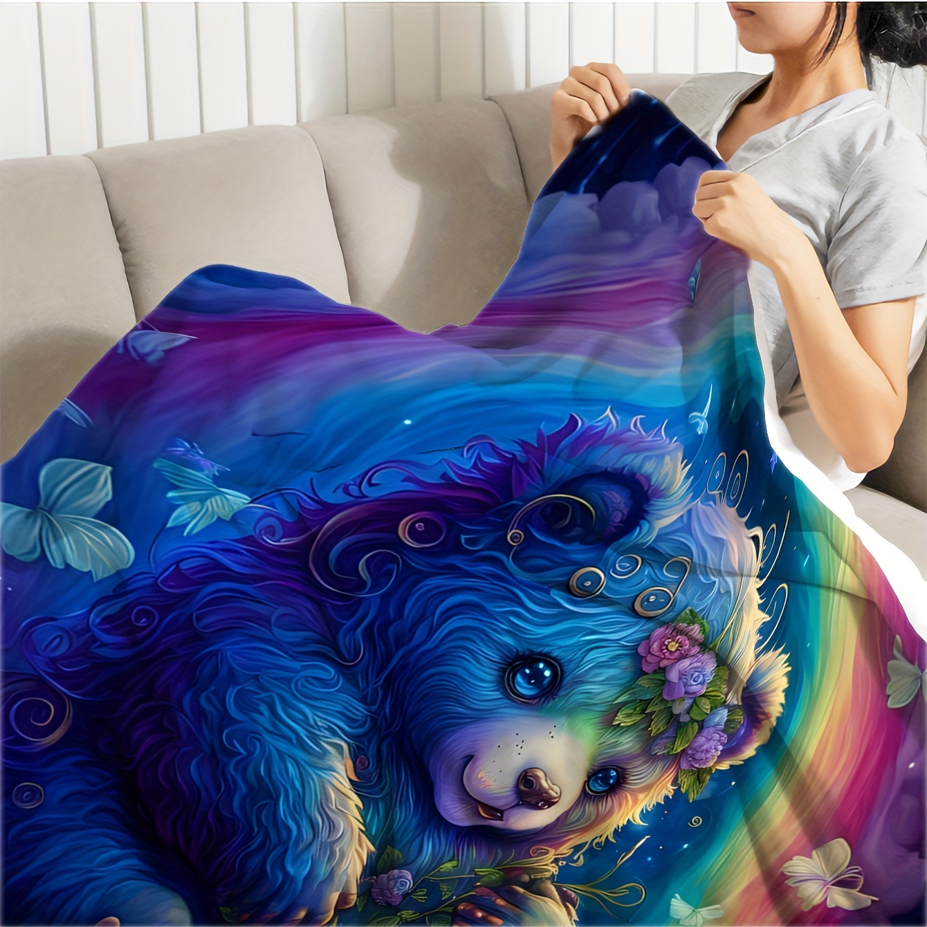 ultra soft bear print flannel throw blanket versatile Temu Mauritius