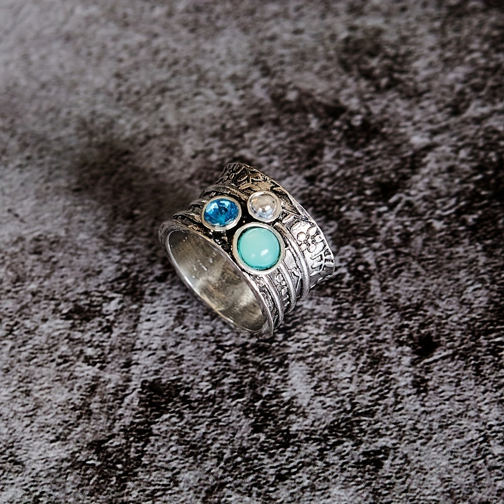 Bohemian Vintage Floral Layer Ring with Gemstone Inlay for Party