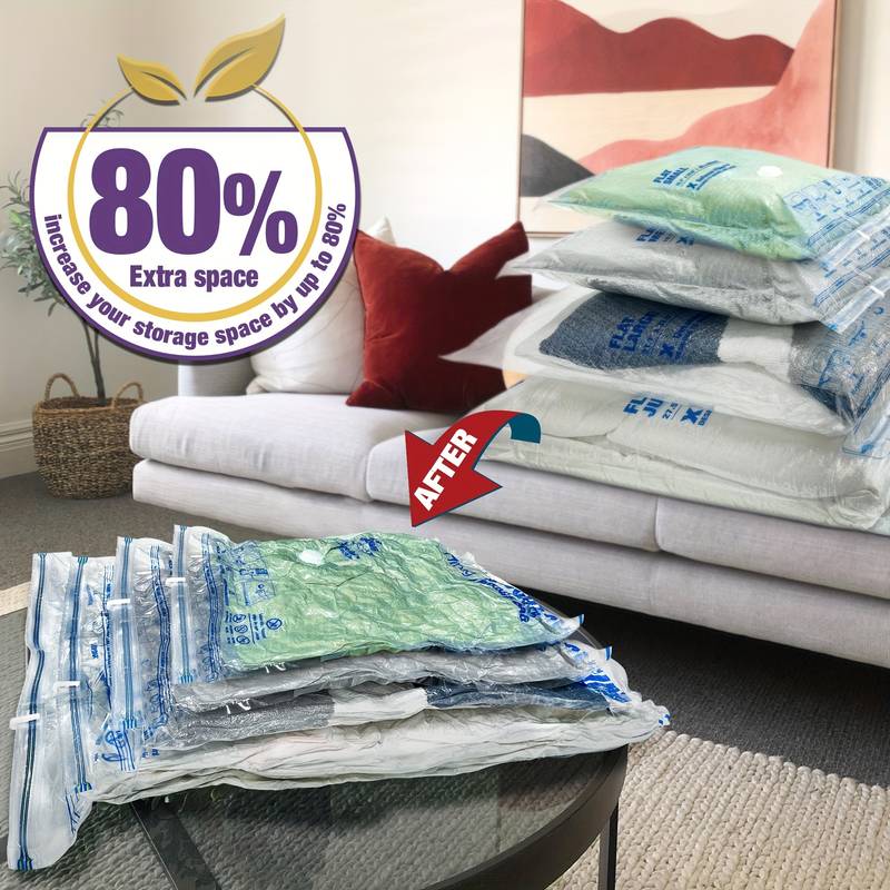 Sacchetti Sottovuoto Per Abiti, Formato Jumbo 80x100 Cm, Con Pompa A Mano, 6 Pezzi, Trasparenti, Salvaspazio, Con Doppia Cerniera, Riutilizzabili