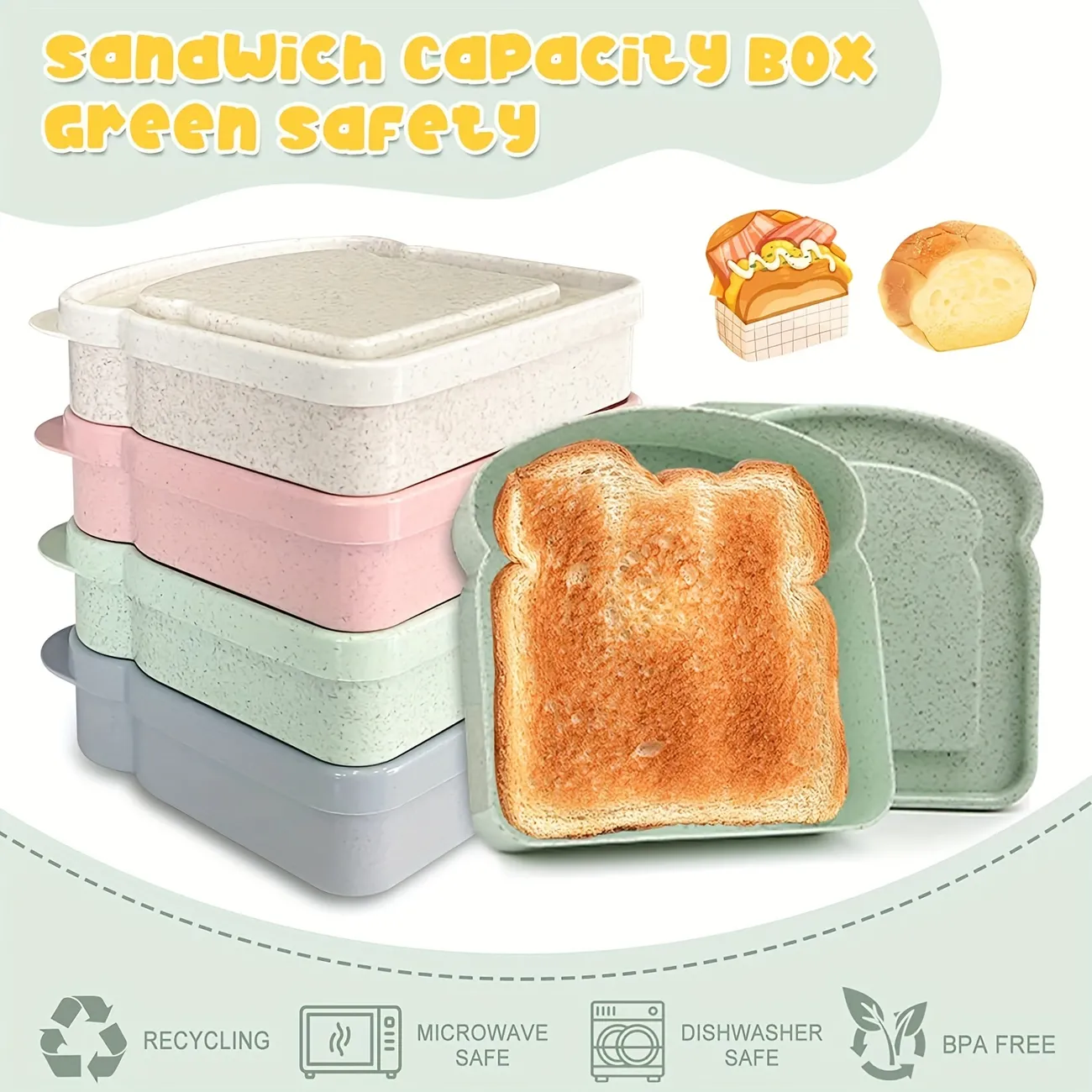1pc Sandwich Containers For Lunch Boxes Reusable Toast Shaped Sandwich Box  Container For Teens Sandwich Holder Bread Container For Adults Bpa Free  Microwave Dishwasher Safe School Office Camping - Home & Kitchen 