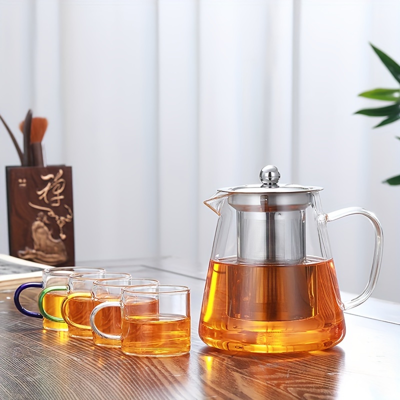 A Unique Tea Set for Adults,tea Pot Set, with 4 Glass Cups, Glass Teapot, Tea Kettles Stovetop, Tea Pot with Infusers for Loose Tea, Infuser Glass Tea