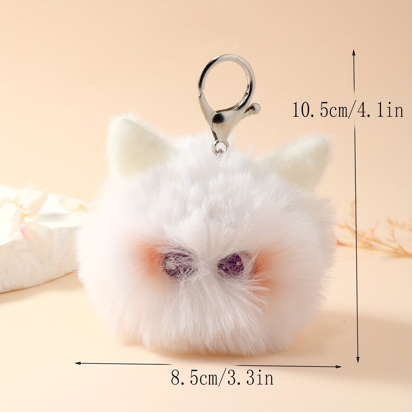Cute Animal Pom Pom Keychain Faux Fur Fluffy Key Ring for Women Girls