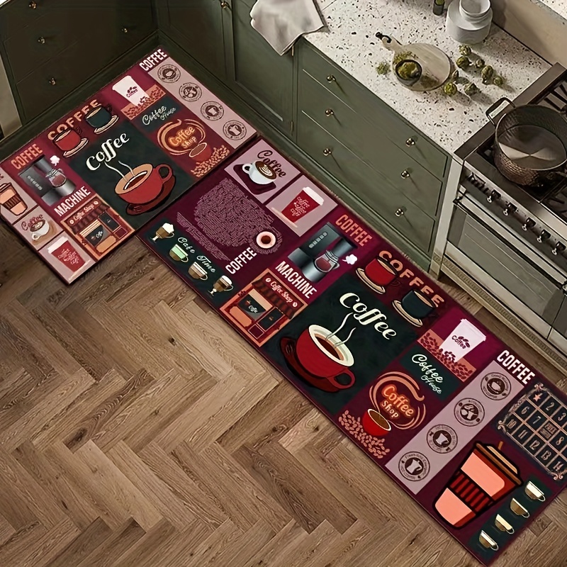 Coffee Rugs for Kitchen - Kitchen Mat Set of 2, Red Kitchen Rugs