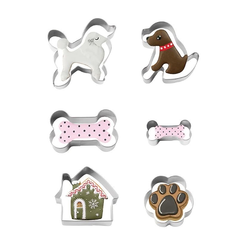 6pcs Cartoon Cookie Cutters Cute Dog Dog Bone Dog Paw House Shaped  Stainless Steel Cookie Molds Christmas Diy Mold Baking Tools - Home &  Kitchen - Temu