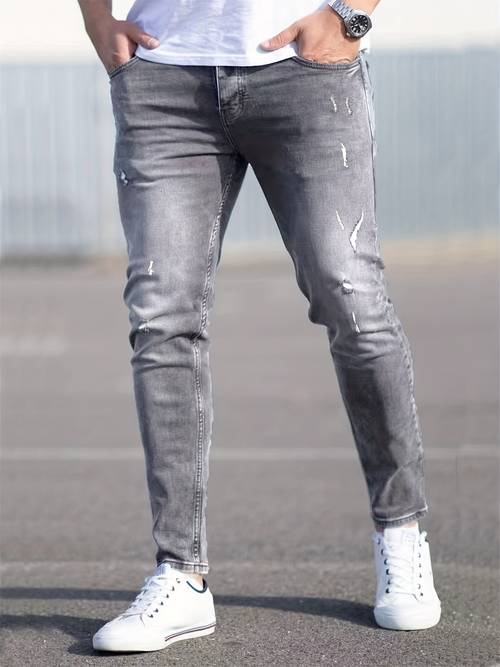 Узкие эластичные джинсы, мужские повседневные потертые джинсовые брюки с карманами в уличном стиле