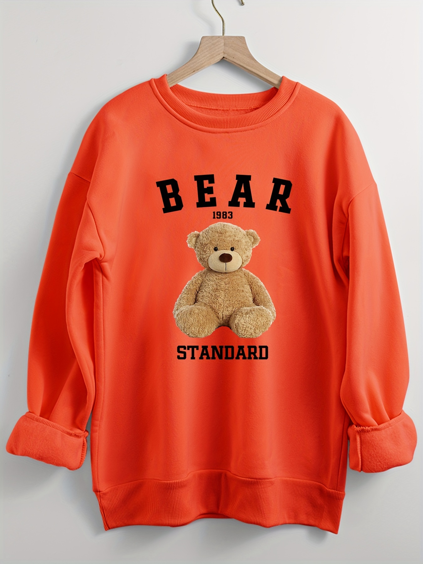 womens oversized black teddy bear graphic sweatshirt cozy Temu