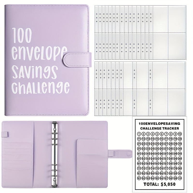 Carpeta de desafío de ahorro de dinero con 100 sobres, carpeta A5 para  ahorrar dinero, carpeta de desafíos de 100 sobres, libro de desafíos de  ahorro
