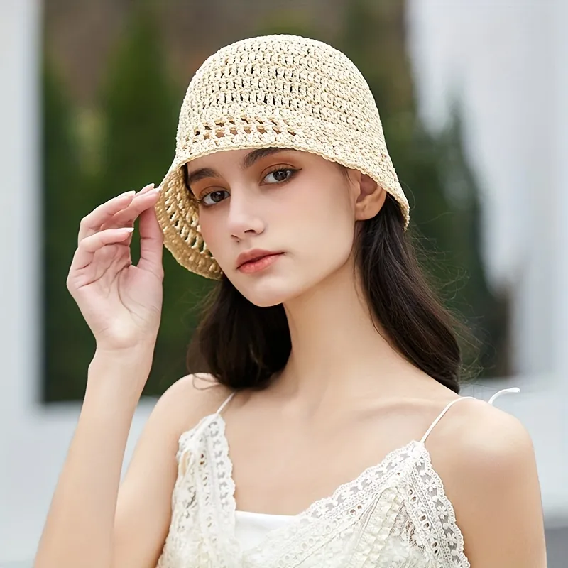 fordel Nordamerika bunke Y2k Hollow Crochet Bucket Hat Trend Gradient Color Boho Straw Cloche Hats  Women Outdoor Travel Beach Hats - Temu Germany