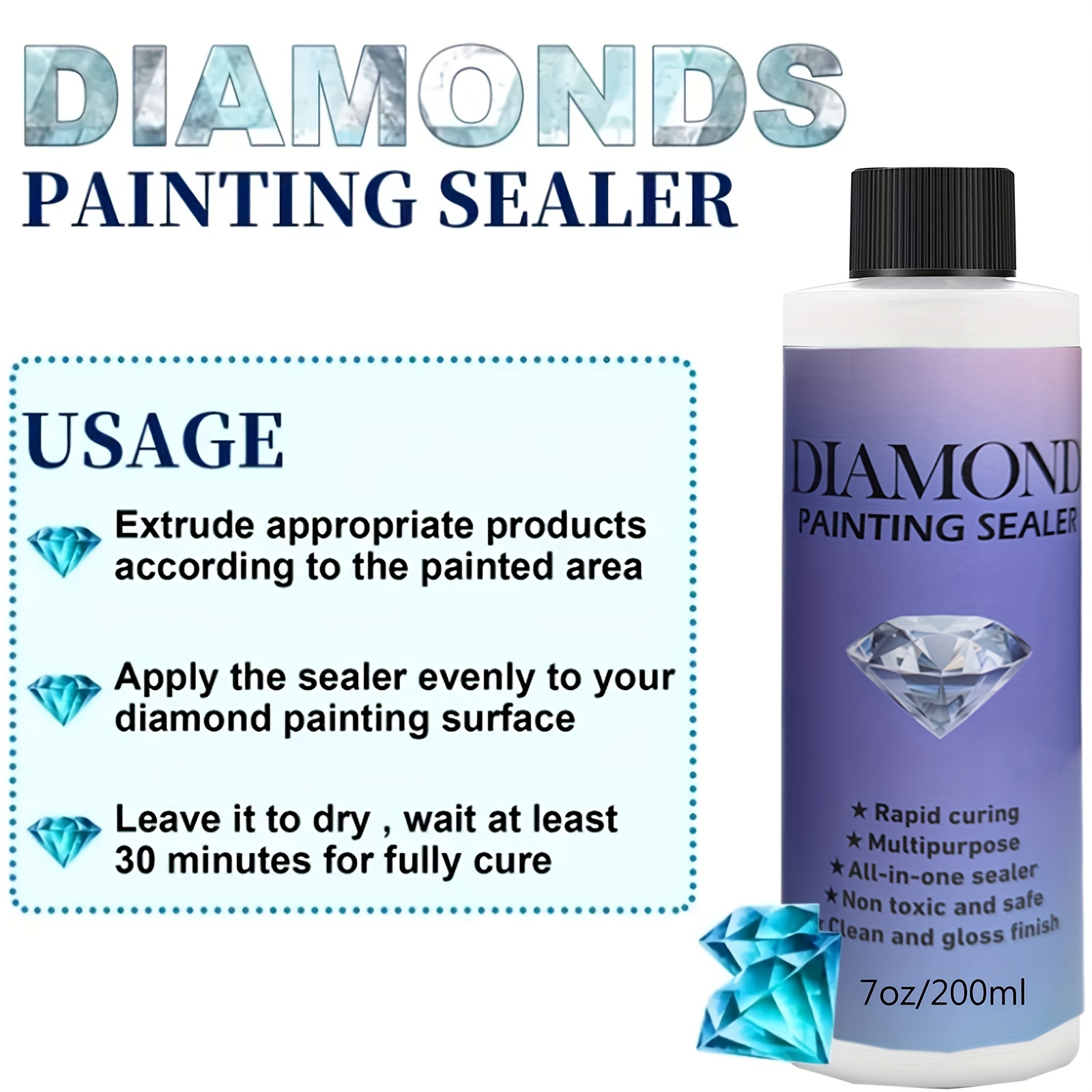 LANBEIDE Updated Diamond Painting Sealer 200ML with Silicone Brush, 5D  Diamond Painting Glue Sealer Permanent Hold & Shine Effect Conserver for  Jigsaw