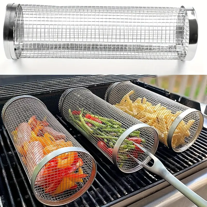 Bbq Grill Basket grill Net rolling Grilling Basket Stainless - Temu
