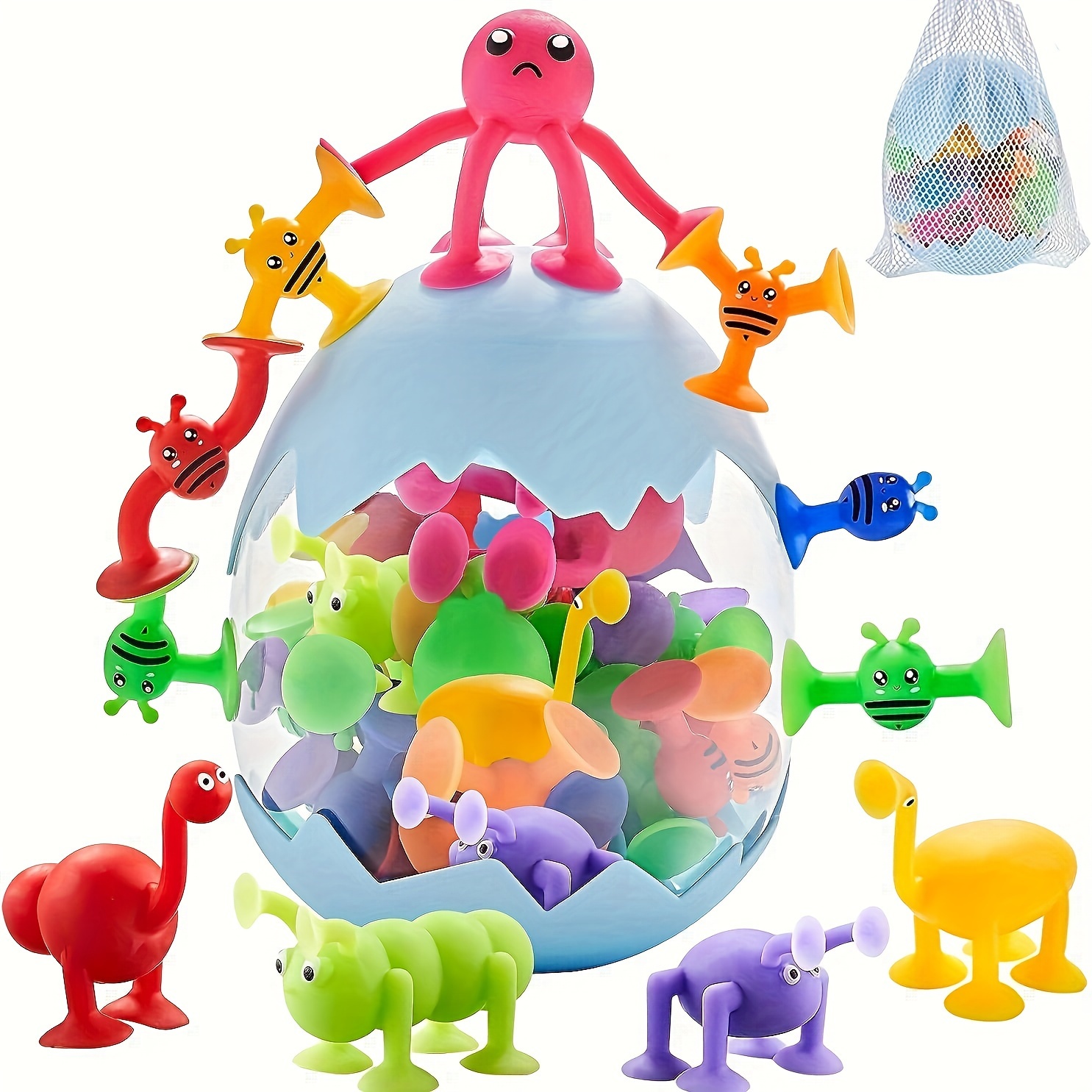 Qudamah Bath Toys 27 Pcs Suction Toys Sensory Toys for Kids Ages 4-8 Boys Girls Stress Release Toys Travel Toys Suction Cup Toys Sili