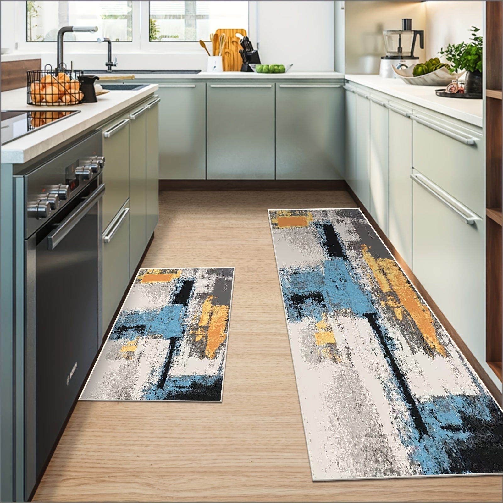 Boho Marble Style Anti Fatigue Kitchen Rugs, Vintage Absorbent Non