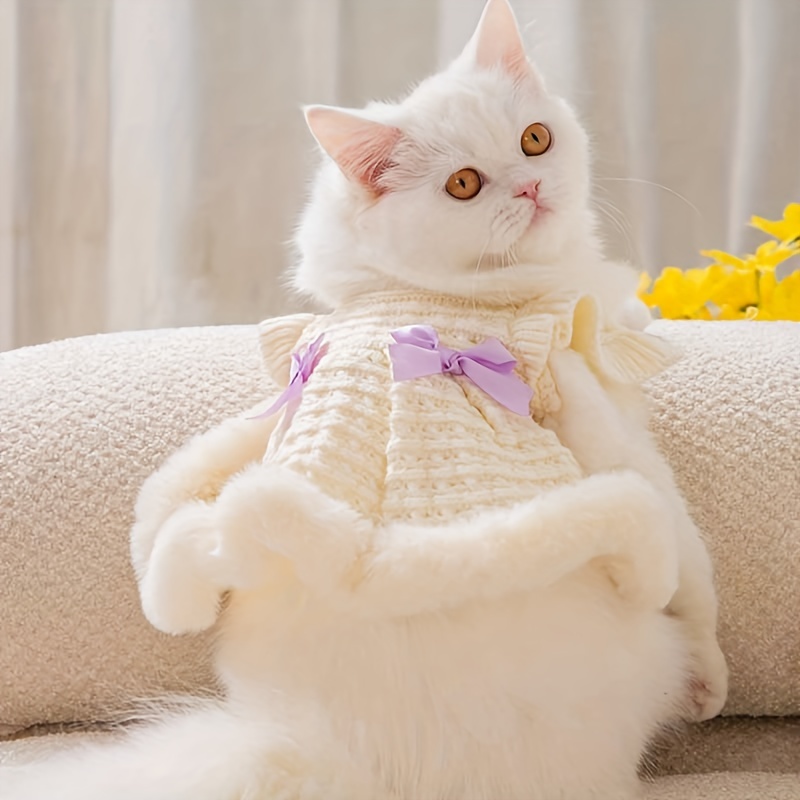 Anelekor Cute Cat Sweater Dresses with Necktie Decor Pet School Uniform  Costume Puppy Spring Autumn Outfit Soft Knitted Skirt Shirts for Cat Rabbit
