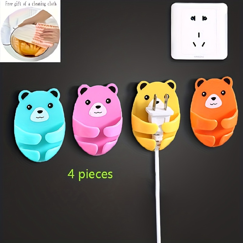 4/8/12pcs Cartoon Plastic Bear Holding Plug Hooks, Non Punching Plug  Brackets, Cute Bear Style Wall Hooks, Power Socket Plug Storage Hooks,  Kitchen Wa