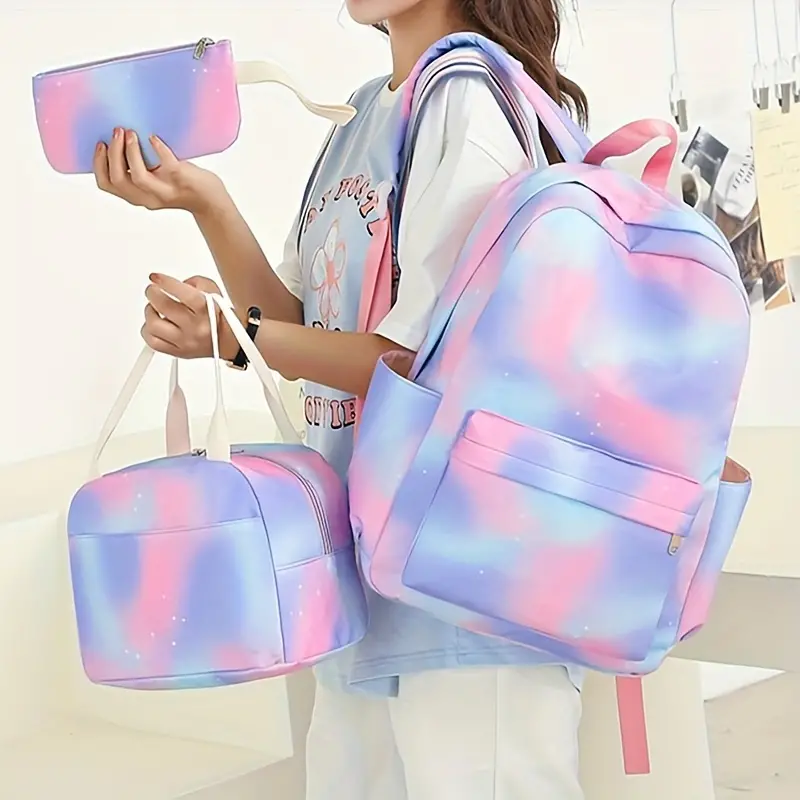 Kawaii Backpack Set Tie Dye Cartoon Pattern School Bag With - Temu
