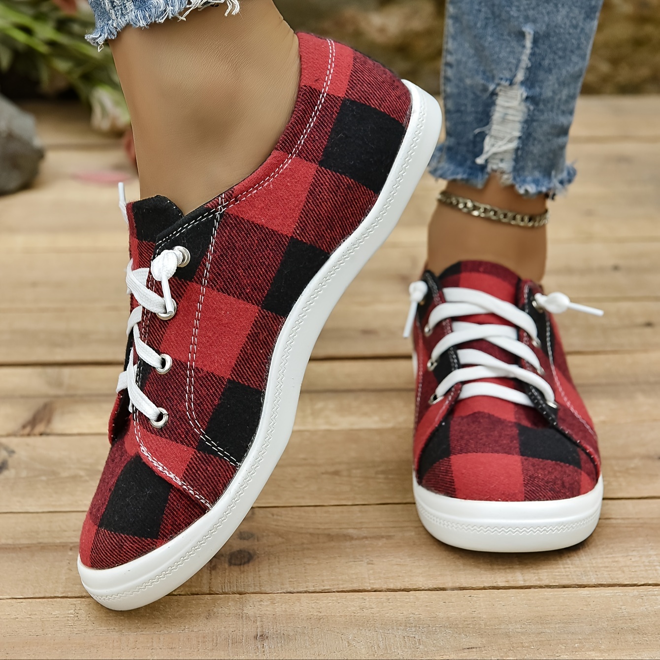 Gingham canvas clearance slip on sneakers