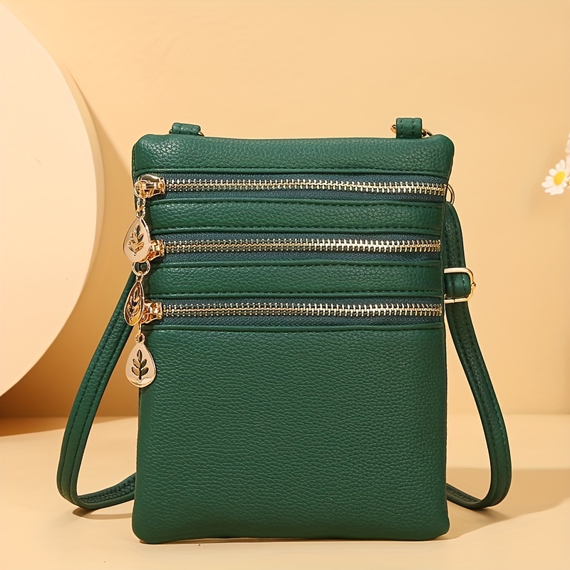 Women's Green Faux Leather Small Crossbody Bag