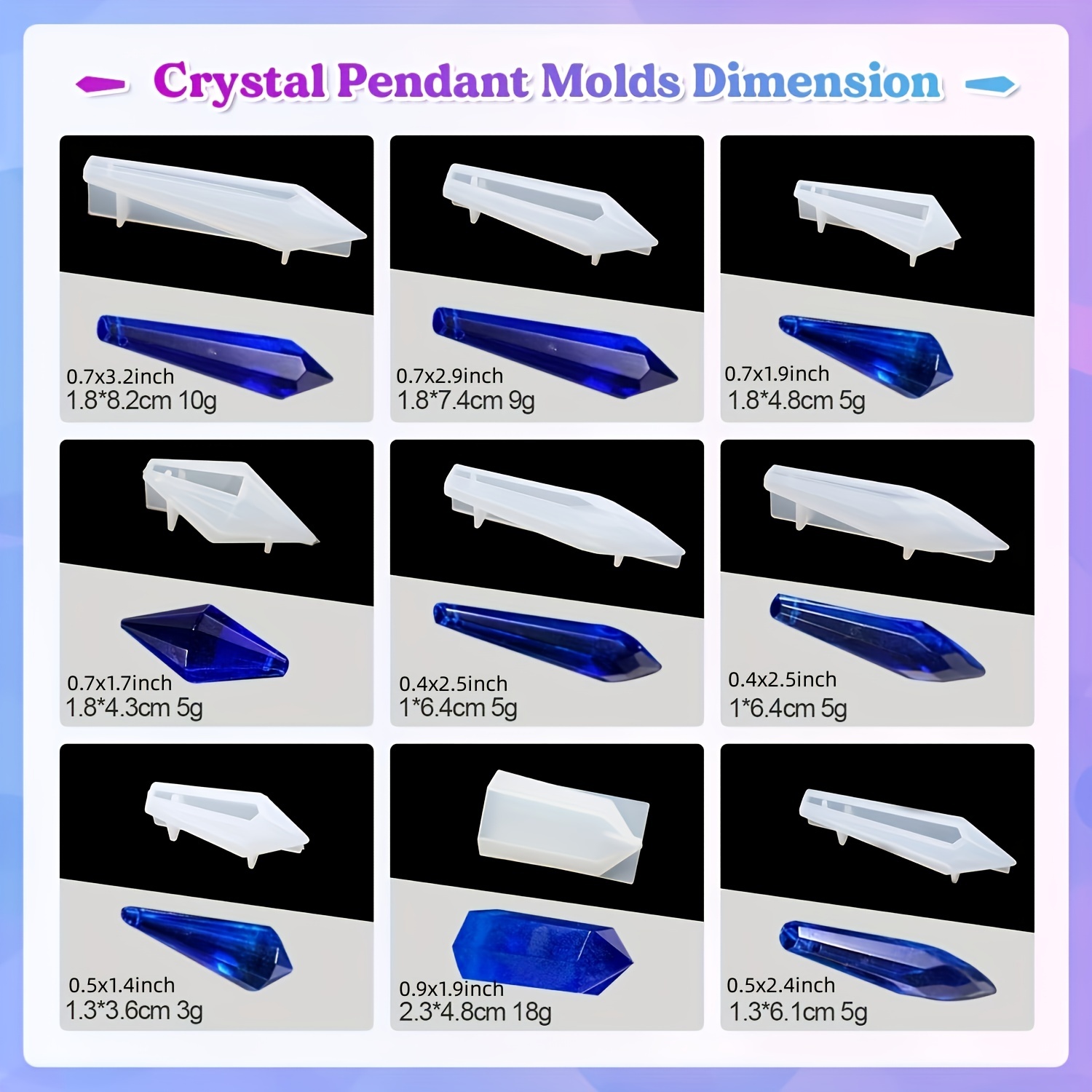 Pendulum Resin Molds 3D Quartz Crystal Silicone Molds for Resin Casting  With Metal Bead Caps-gemstone UV Resin Kit Epoxy Resin Casting 