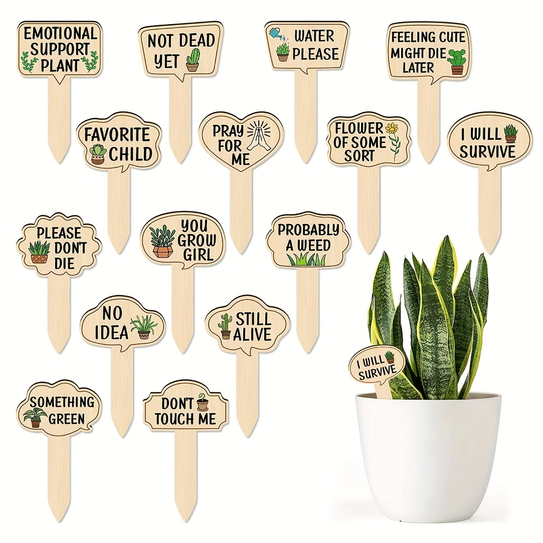 

15pcs, Funny Wooden Plant Markers For Succulent Flowers Greenery Plants Tags 15-pack Waterproof Wood Plant Labels Outdoor Indoor Patio Supplies Garden Stakes For Potted Plant Novelty Gifts