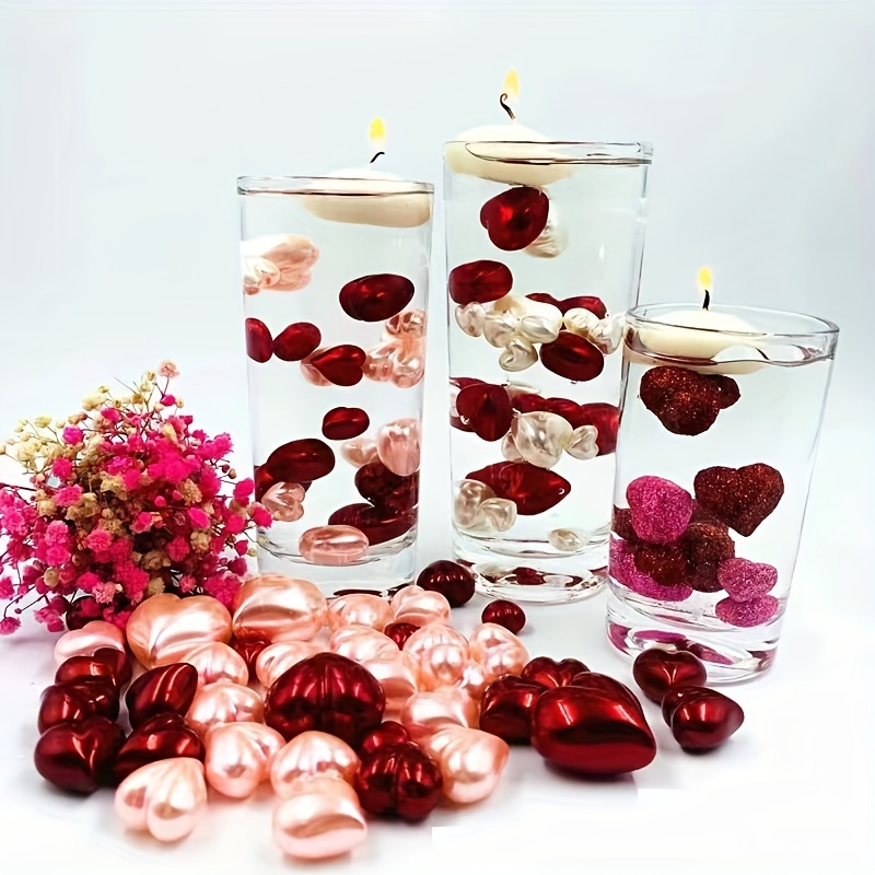106pcs, Valentine's Day Vase Fillers Acrylic Diamond Butterfly Heart Lips  Artificial Pearl Vase Fillers Bowl Filler Decor Floating Candles Centerpiece