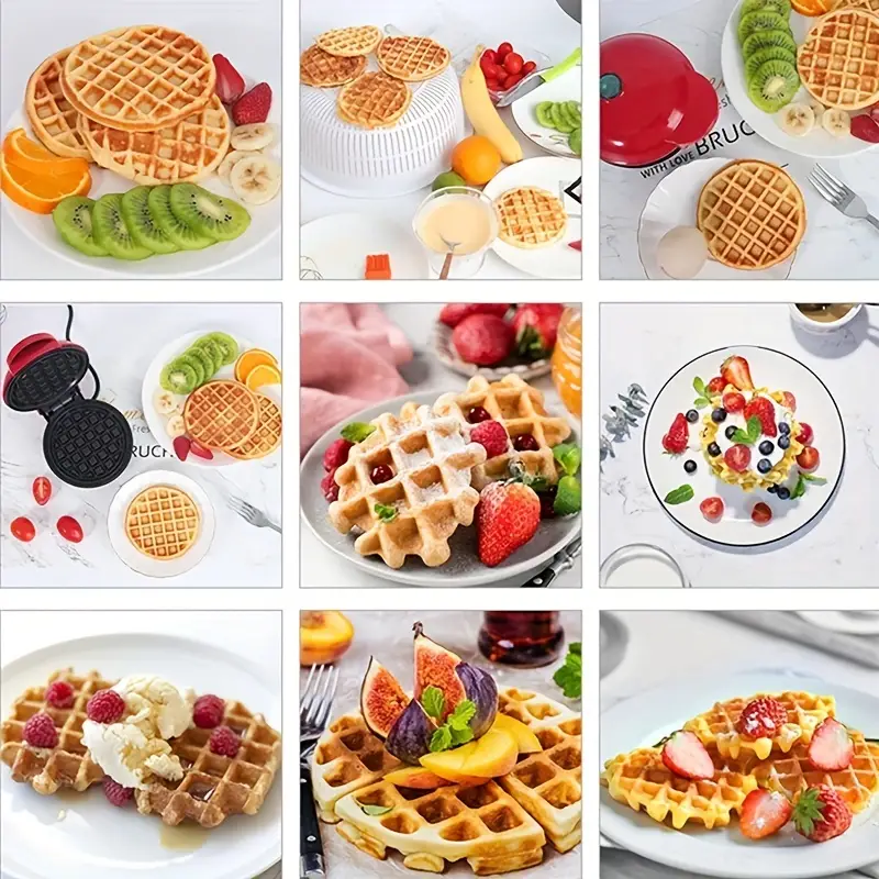 1pc mini waffle maker machine nonstick waffle iron for kids pancakes waffles paninis breakfast lunch snack household cooking machine details 8