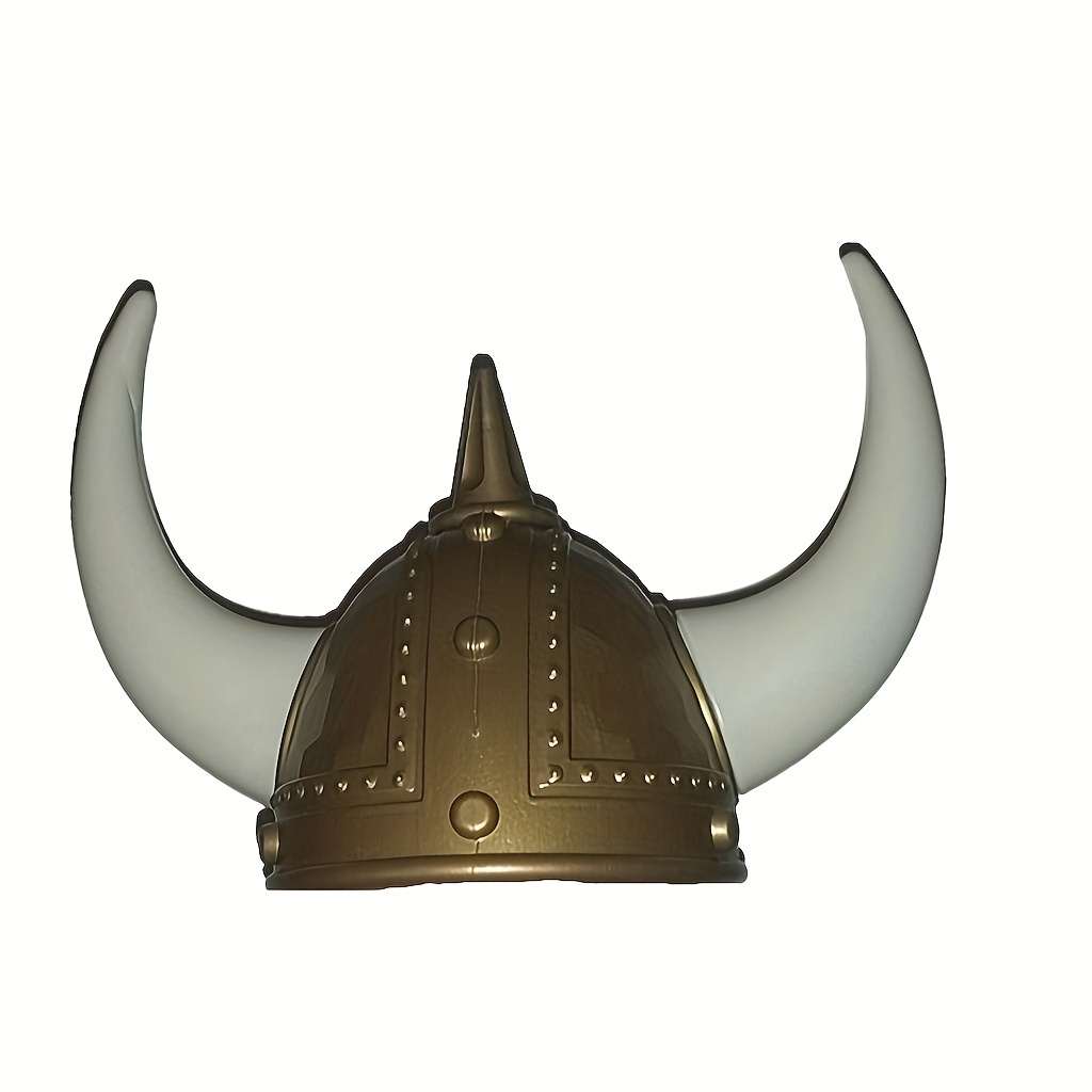 Viking Helmet Gold Plastic Horned Ancient Warrior Costume Accessory