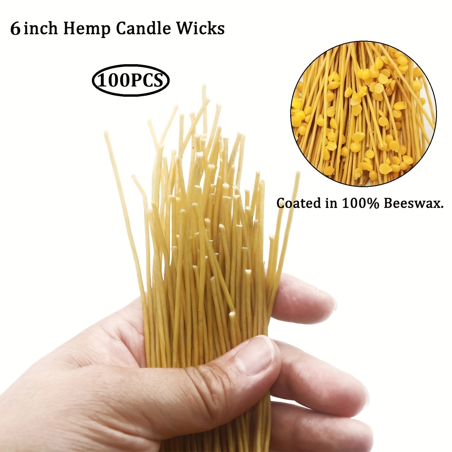 3.5inches/9cm Hemp Wick,100pcs Hemp Candle Wicks In 3mm,Pre-Waxed By  Natural Beeswax & Tabbed,Thick Candle Wick For Candle Making