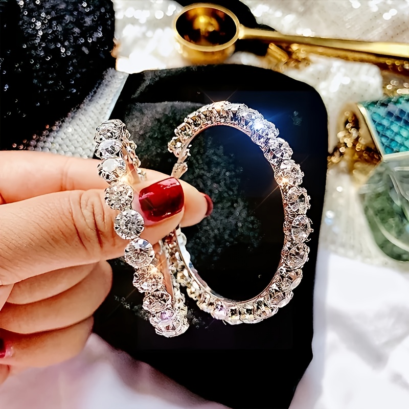 

Sparkling Hoop Earrings Zinc Alloy Jewelry Embellished With Zircon Elegant Luxury Style For Women Dating Party Earrings